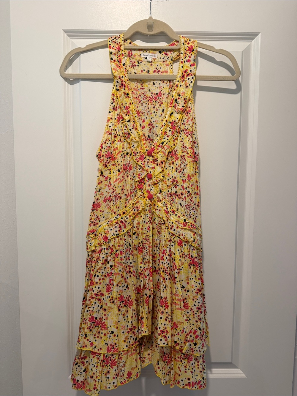 Poupette St. Barth Yellow Floral Ruffle Dress